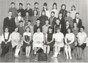 One of the first graduating classes at Nootka, 1966. Second row from the bottom, fourth student from the left is Glenn Dennis.