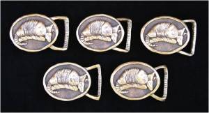 Shelley Stefan's family heirloom belt buckles with the image of the armadillo.