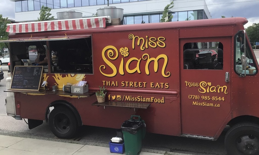 The Miss Siam food truck brings Thai street food to the Broadway Tech Centre (near the Renfrew SkyTrain station) usually on Mondays and Wednesdays. Photos by Julie Cheng